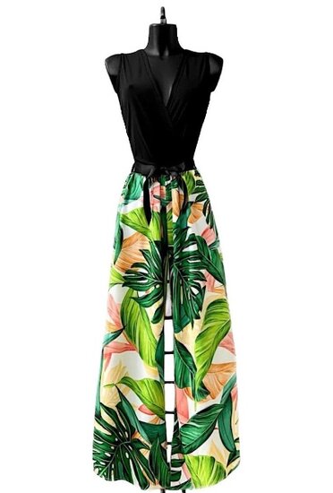 Mouwloze jumpsuit met tropical planten print