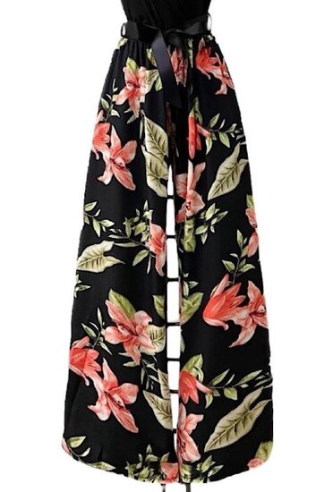 Rose-zwarte mouwloze jumpsuit.