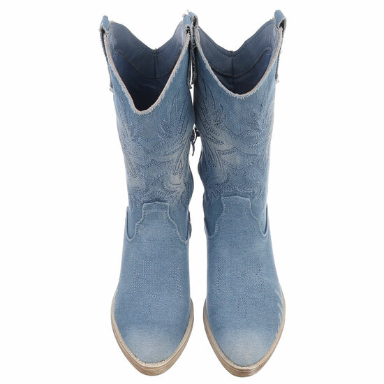 Half hoge licht blauwe western-biker laars in denim