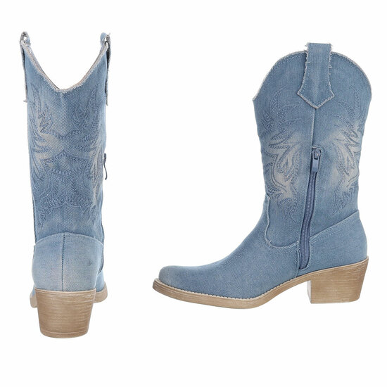 Half hoge licht blauwe western-biker laars in denim