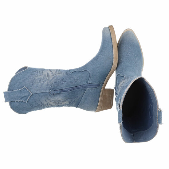 Half hoge licht blauwe western-biker laars in denim