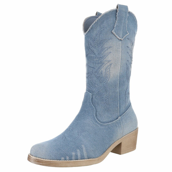 Half hoge licht blauwe western-biker laars in denim