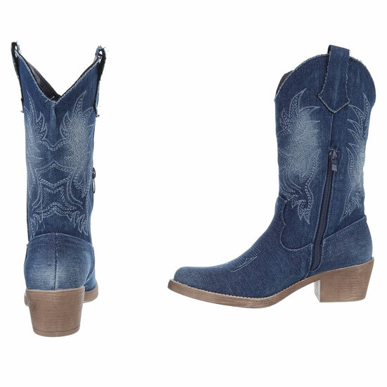 Half hoge blauwe western-biker laars in denim