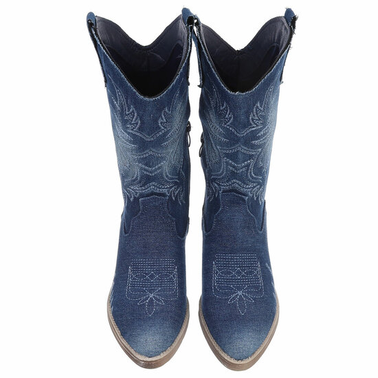 Half hoge blauwe western-biker laars in denim