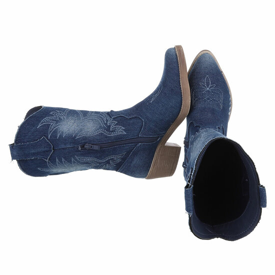 Half hoge blauwe western-biker laars in denim