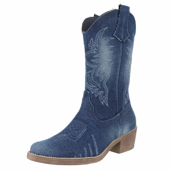 Half hoge blauwe western-biker laars in denim