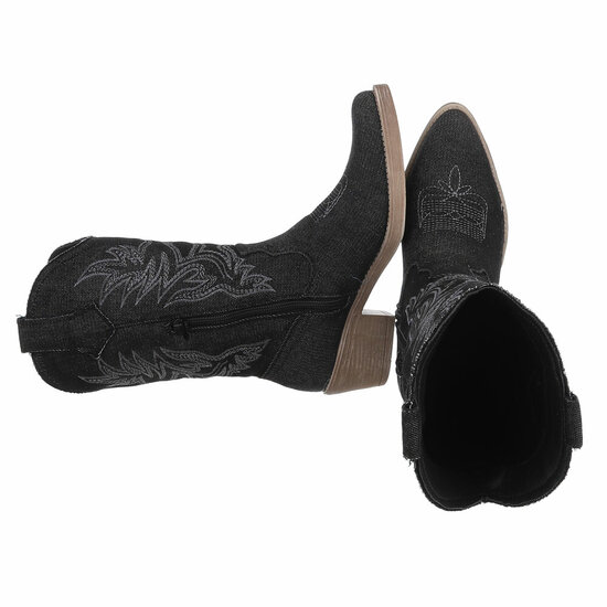 Half hoge zwarte western-biker laars in denim