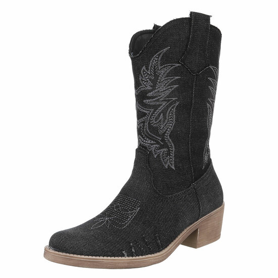 Half hoge zwarte western-biker laars in denim
