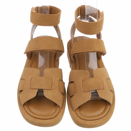 Camel daimen sandaal met platform zool Tinneke