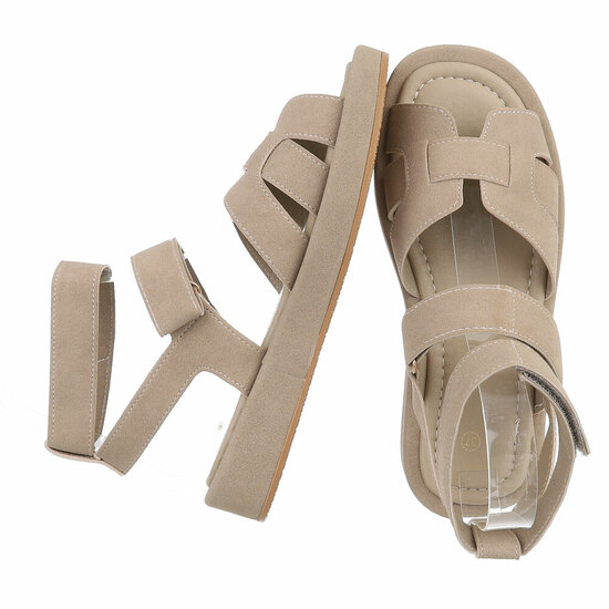 Kaki bruine daimen sandaal met platform zool Tinneke