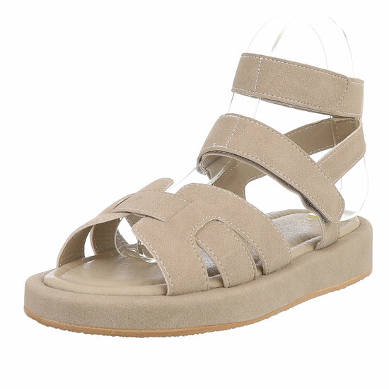 Kaki bruine daimen sandaal met platform zool Tinneke