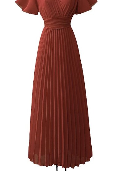 Stijlvolle terracotta maxi plisse jurk