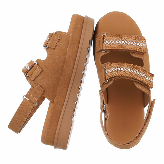 Camel daimen sandaal met platform zool Brinna