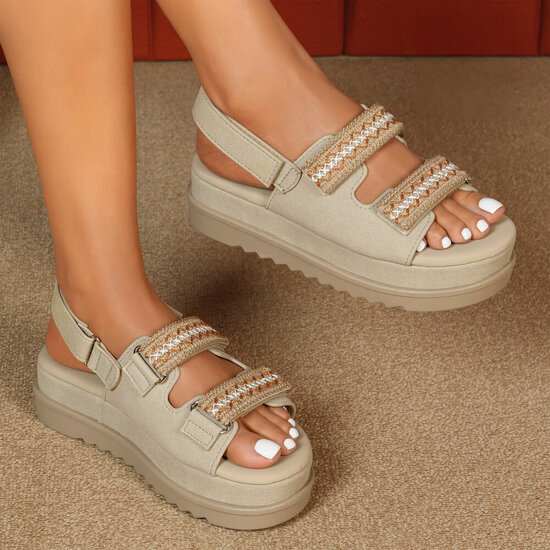 Kaki bruine daimen sandaal met platform zool Brinna