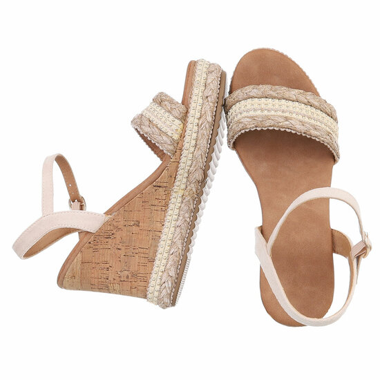Beige-rose hoge sandaal met sleehak Brittnie