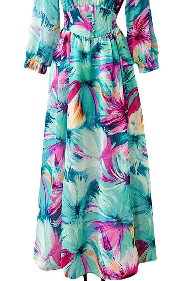 Sierlijke mixed colours maxi jurk met bloem motief