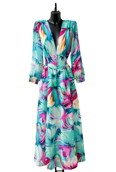 Sierlijke mixed colours maxi jurk met bloem motief