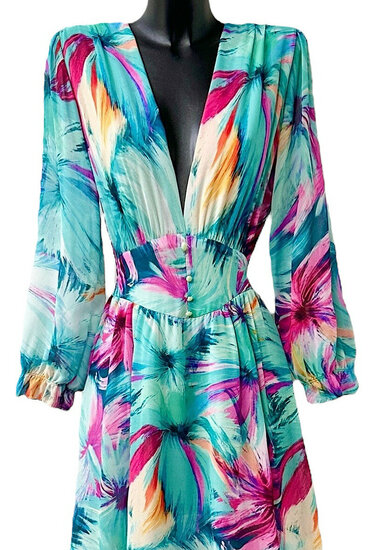 Sierlijke mixed colours maxi jurk met bloem motief