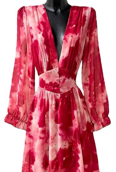 Sierlijke rood-rose mixed maxi jurk met motief