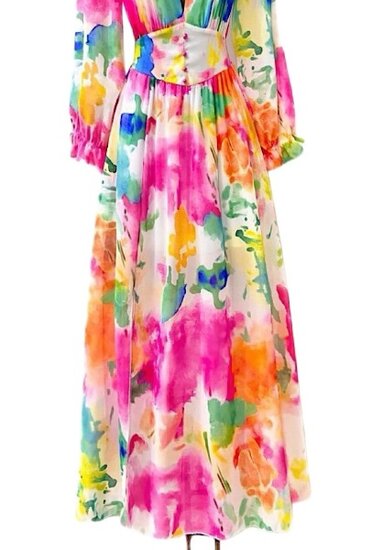 Gracieuse robe longue arc-en ciel avec motif 