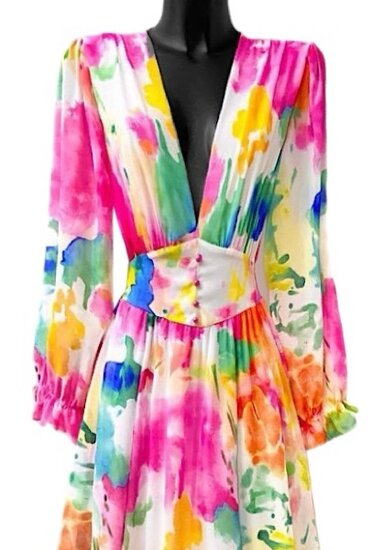 Gracieuse robe longue arc-en ciel avec motif 