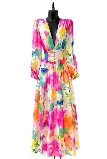 Gracieuse robe longue arc-en ciel avec motif 