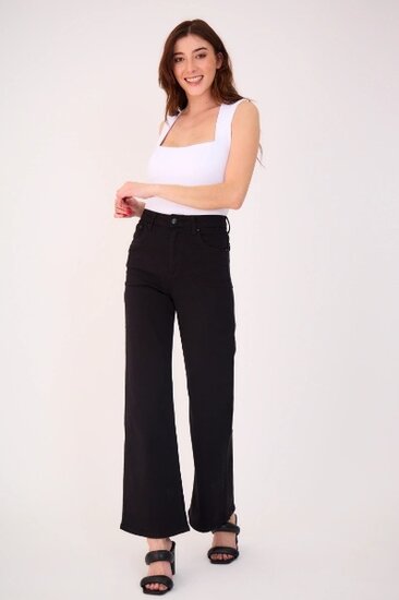 Trendy zwarte broek met wijde pijpen