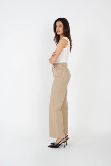 Trendy cream broek met wijde pijpen