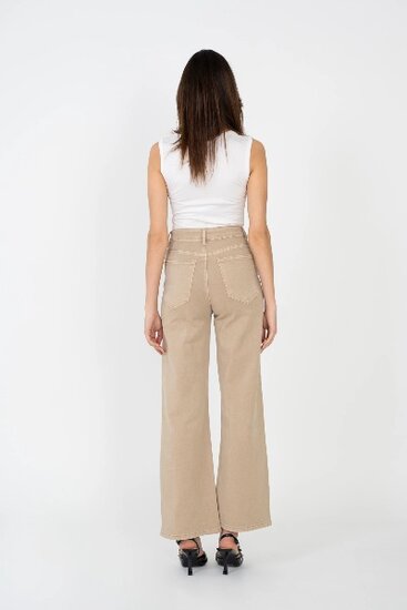 Trendy cream broek met wijde pijpen