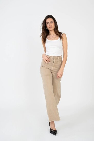 Trendy cream broek met wijde pijpen