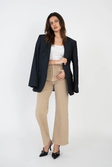 Trendy cream broek met wijde pijpen