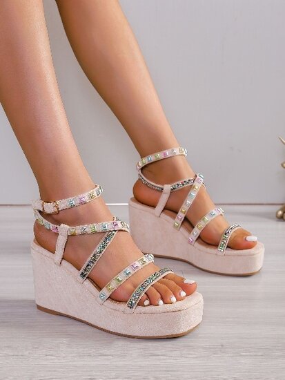 Beige hoge sandaal met sleehak Clara