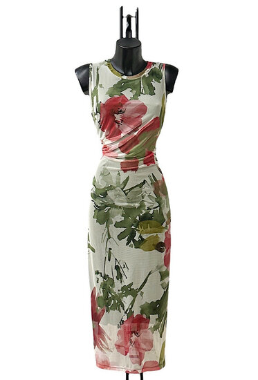 Magnifique robe bodycon sans manches vert-rose