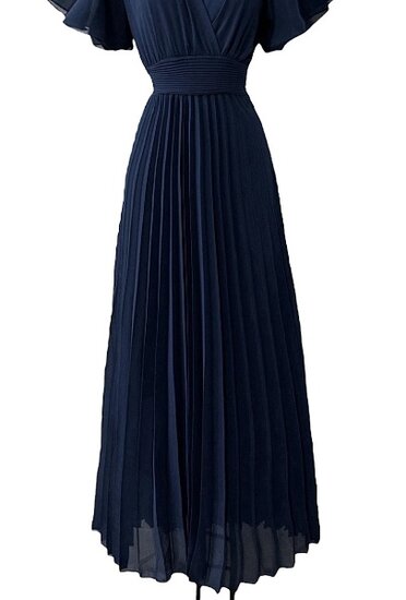 Robe longue plissée bleue foncée élégante