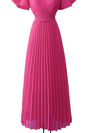 Robe longue plissée fuchsia élégante
