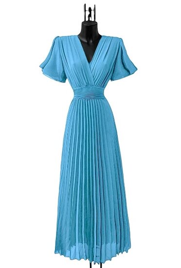 Robe longue plissée bleue élégante