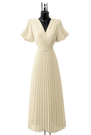 Robe longue plissée beige élégante