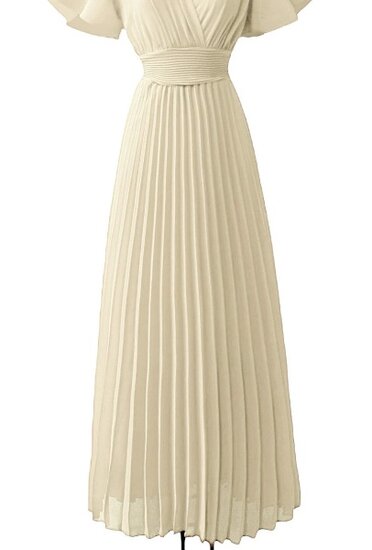 Robe longue plissée beige élégante
