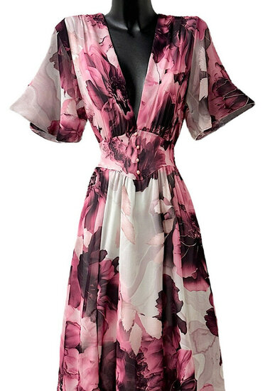Mooie mauve-beige maxi jurk jurk met bloemen print
