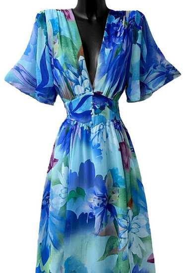 Mooie blauwe maxi jurk met bloemen print
