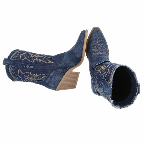 Blauw western-biker enkellaarsje Roline