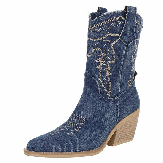 Blauw western-biker enkellaarsje Roline