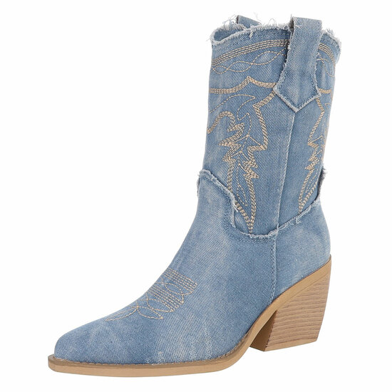 Licht blauw western-biker enkellaarsje Roline