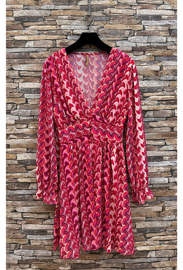 Mooie korte fuchsia-rode jurk met print