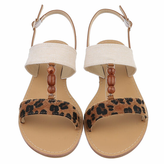 Beige-leopard mix lage sandaal Areke