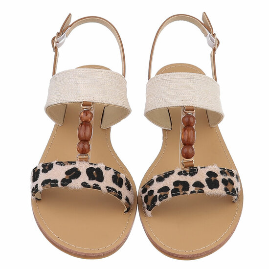Beige-snow leopard mix lage sandaal Areke