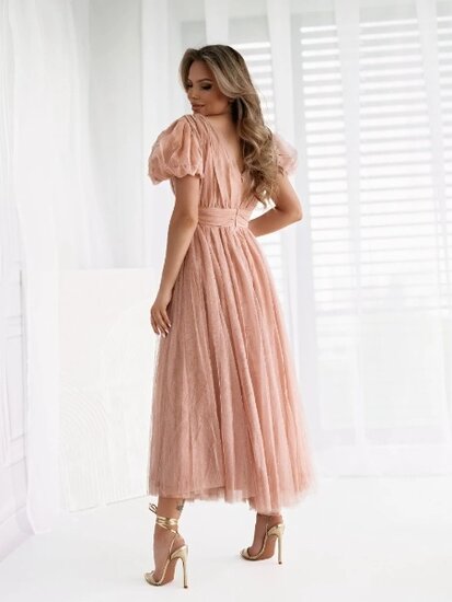Stijlvolle lange oud rose jurk in organza