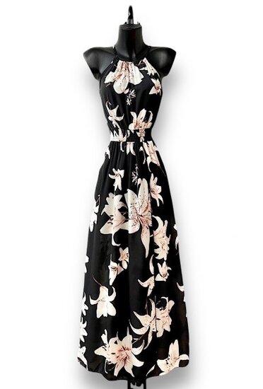 Robe maxi sans manches chic, en noir-beige