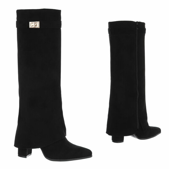 Hoge zwarte suede laars met omslag Chanella