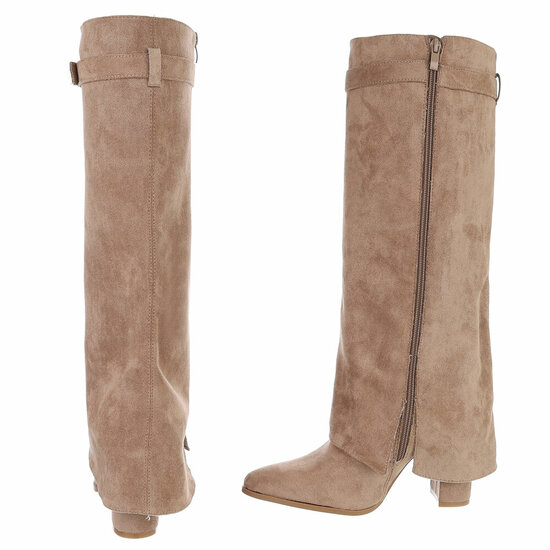 Hoge kaki bruine suede laars met omslag Chanella